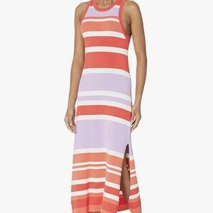 Vibrant Striped Midi Dress - Coral and Lavender